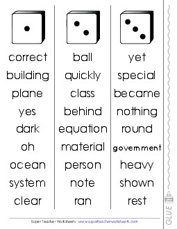 Fluency Dice Game: Fifth Hundred, #51-100 Fry Worksheet