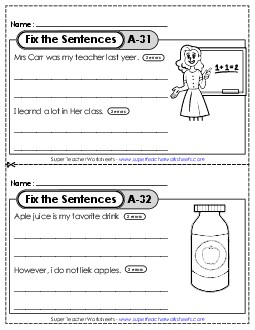 Fix the Sentences A-31 through A-35 Worksheet