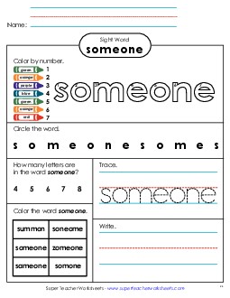 Worksheet 4: Someone Sight Words Individual Worksheet