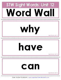 Pocket Chart or  Word Wall (Unit 12) Sight Words Worksheet