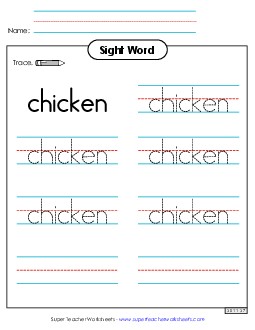 Trace the Word: Chicken Sight Words Individual Worksheet