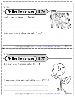 Fix the Sentences B-76 through B-80 Worksheet