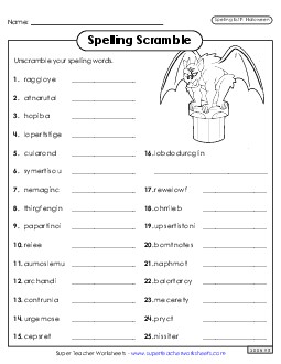 Word Scramble (Halloween) Spelling F Worksheet