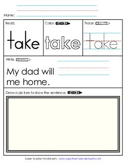 Worksheet 3: Take Sight Words Individual Worksheet