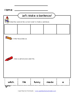 Build-a-Sentence: Funny Witch Sentences Basic Worksheet