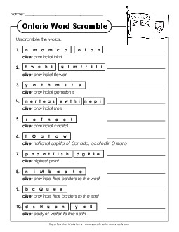 Word Scramble Canada Worksheet