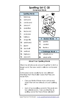 Spelling List C-25 Spelling C Worksheet