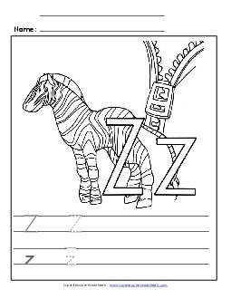 Letter Z - Color and Write Free Alphabet Worksheet