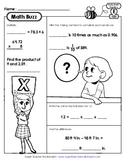 Math Buzz: Week 27 Worksheets 131 through 135 Daily Math Review Worksheet