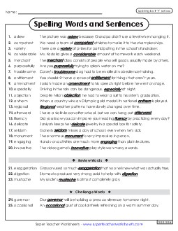 Spelling Sentences (F-9) Spelling F Worksheet