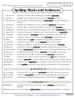 Spelling Sentences (F-19) Spelling F Worksheet