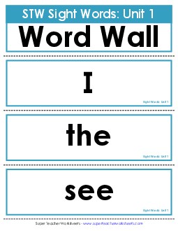 Pocket Chart or Word Wall (Unit 1) Free Sight Words Worksheet