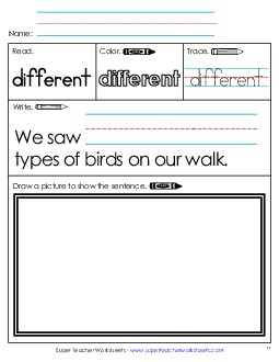 Worksheet 3: Different Sight Words Individual Worksheet