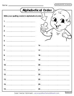 Alphabetical Order: Whole List (F-5)  Spelling F Worksheet