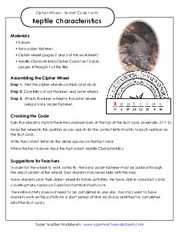 Reptile Characteristics: Cipher Wheel Facts Animals Worksheet