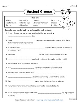 Ancient Greece Cloze Activity Worksheet