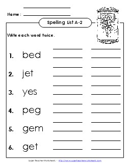 Write Twice (A-2) Free Spelling A Worksheet