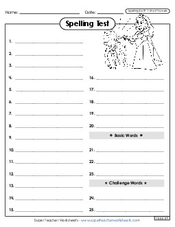 Spelling Test (F-1) Free Spelling F Worksheet