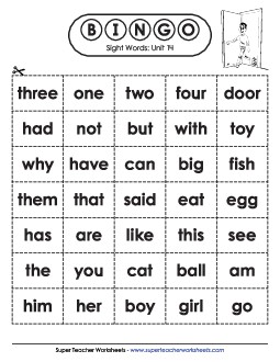 Sight Word Bingo (Unit 14) Sight Words Worksheet