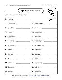 Word Scramble (D-23) Spelling D Worksheet