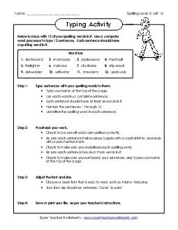 Typing Sentences (D-16) Spelling D Worksheet