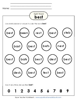 Dab or Color: Best Sight Words Individual Worksheet