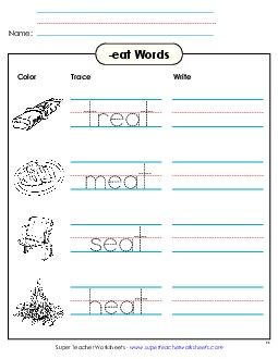 Trace and Write (-eat) Word Families Worksheet