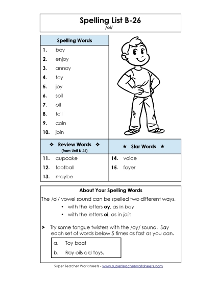 Spelling List B-26 Spelling B Worksheet