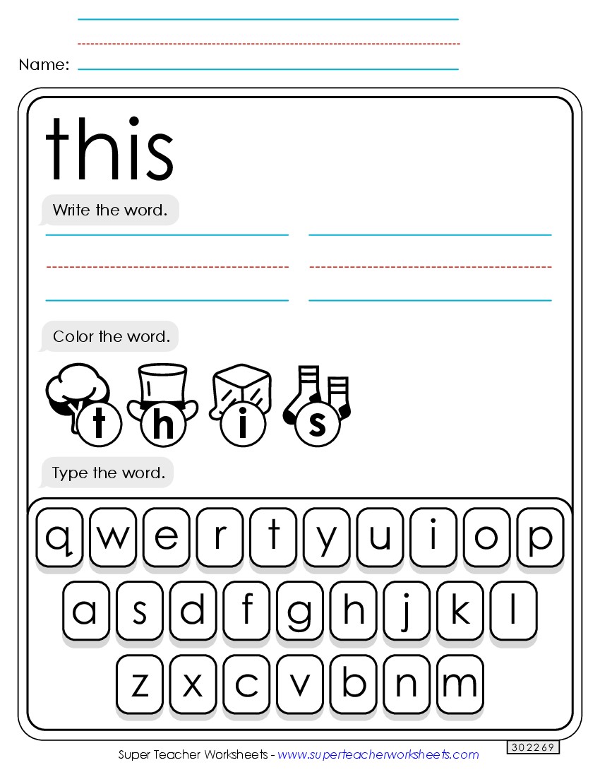 Write, Color, Type: This Sight Words Individual Worksheet