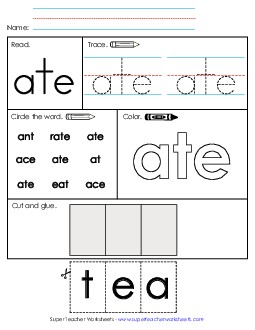 Worksheet 2: Ate Sight Words Individual Worksheet