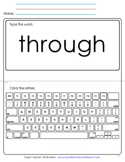 Type the Word: Through Sight Words Individual Worksheet