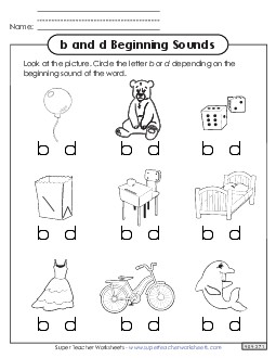 Beginning Sounds: b and d Letters Reversals Worksheet