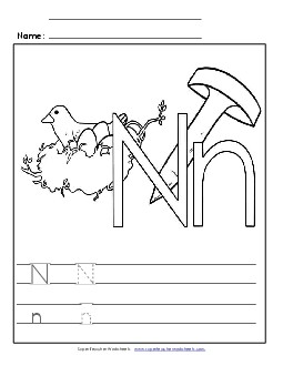 Letter N - Color and Write Free Alphabet Worksheet