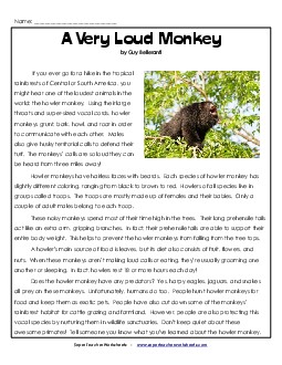 Howler Monkeys 5th Grade Reading Comprehension Worksheet