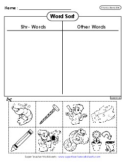 Word Sort (Shr- Words) Phonics Blends Worksheet