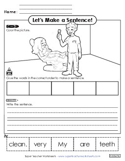 Build a Sentence: Dentist Community Helpers Worksheet