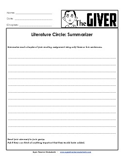 Summarizer Book The Giver Worksheet