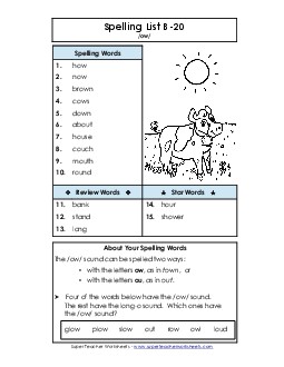 Spelling List B-20 Spelling B Worksheet