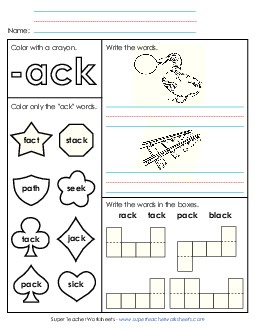 Worksheet 1 (-ack Words) Free Word Families Worksheet