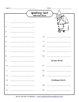 Spelling Test (D-Halloween)  Spelling D Worksheet