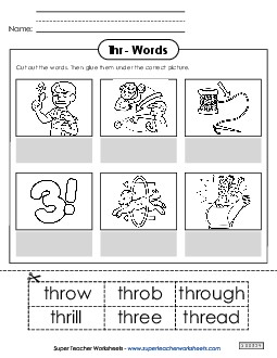 Cut and Glue (Thr- Words) Phonics Blends Worksheet