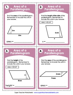 Task Cards: Areas of Trapezoids Worksheet