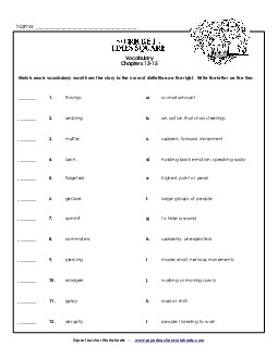 Vocabulary Match: Chapters 13 - 15 Book The Cricket In Times Square Worksheet