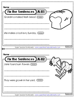 Fix the Sentences A-81 through A-85 Worksheet