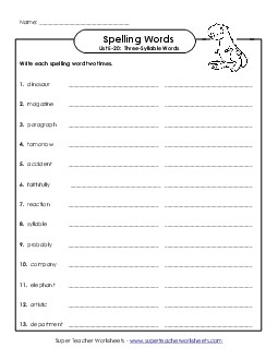 Write Twice (E-20) Spelling E Worksheet