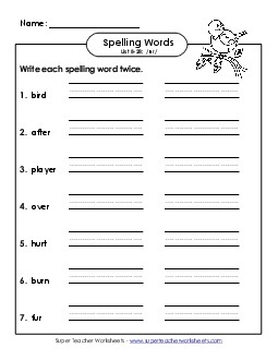 Write Twice (B-28) Spelling B Worksheet