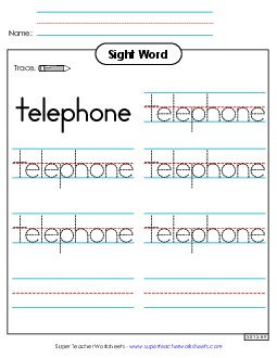 Trace the Word: Telephone Sight Words Individual Worksheet