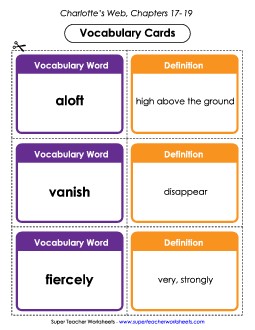 Vocab. Cards for Chapters 17-19 Books Worksheet