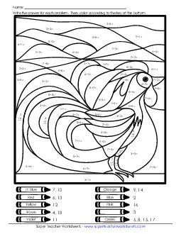 Addition Mystery Picture: Rooster Worksheet