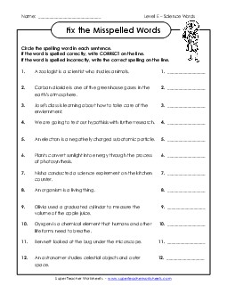 Fix the Misspelled Words Spelling E Worksheet